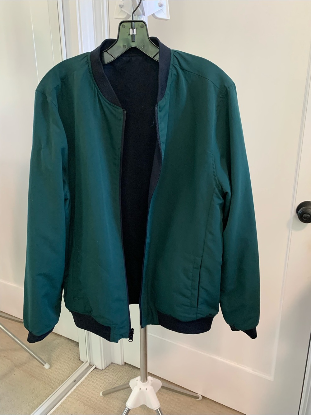 Tru Trussardi Men's Reversible Forest Green and Navy Blue Bomber Jacket Sz 50